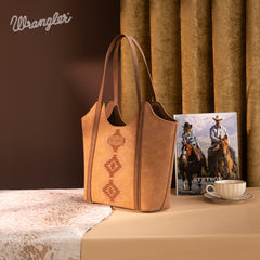 WG218-8250  Wrangler Aztec Embroidered Tote Bag- Brown
