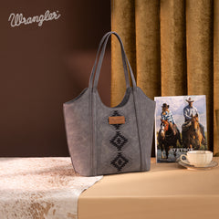 WG218-8250  Wrangler Aztec Embroidered Tote Bag- Black