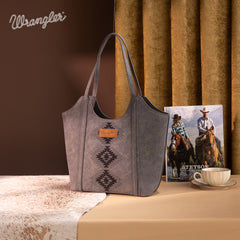 WG218-8250  Wrangler Aztec Embroidered Tote Bag- Black