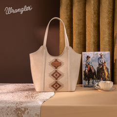 WG218-8250  Wrangler Aztec Embroidered Tote Bag- Beige