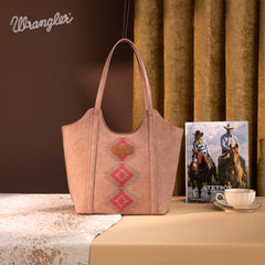 WG218-8250  Wrangler Aztec Embroidered Tote Bag- Dark Pink