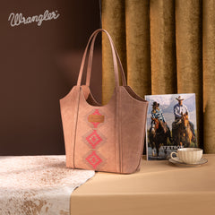 WG218-8250  Wrangler Aztec Embroidered Tote Bag- Dark Pink