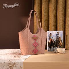 WG218-8250  Wrangler Aztec Embroidered Tote Bag- Dark Pink