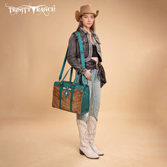 TR202G-8355TQ Trinity Ranch  Genuine Cowhide Carry-All Cowhide Concealed Carry Large Tote /Crossbody - Turquoise