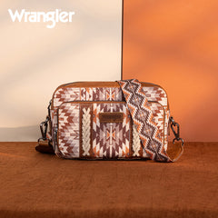 PRE-ORDER WG2207-3007  Wrangler Southwestern Pattern Dual Sided Print Crossbody Purse With Wallet Compartment -Brown (ONLINE ONLY)