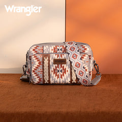 PRE-ORDER WG2207-3007  Wrangler Southwestern Pattern Dual Sided Print Crossbody Purse With Wallet Compartment - Grey (ONLINE ONLY)
