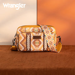 PRE-ORDER WG2207-3007  Wrangler Southwestern Pattern Dual Sided Print Crossbody Purse With Wallet Compartment -Yellow (ONLINE ONLY)
