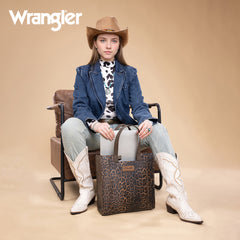 WG296-8900CF    Wrangler Leopard Print Tote Bag- Coffee