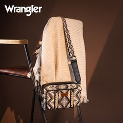 WG2207-3007  Wrangler Southwestern Pattern Dual Sided Print Crossbody Purse With Wallet Compartment - Black