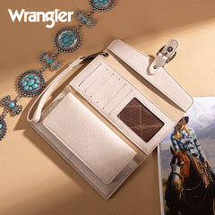 WG195-W055  Wrangler Western  Tri-fold RFID Wallet/Wristlet With Detachable Credit Card Holder -Tan