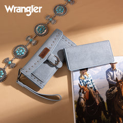 WG195-W055  Wrangler Western  Tri-fold RFID Wallet/Wristlet With Detachable Credit Card Holder -Jean
