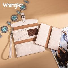 WG195-W055  Wrangler Western  Tri-fold RFID Wallet/Wristlet With Detachable Credit Card Holder -Tan