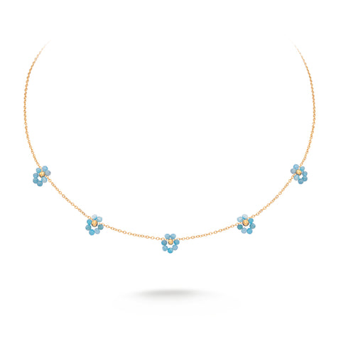 WNS-1103TQ   Wrangler 14K Gold Natural Stone Daisy Choker Necklace - Turquoise