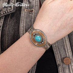 RCW-02-112TQ  Rustic Couture Antique Bronze Turquoise Stone Adjustable Bracelet -Turquoise