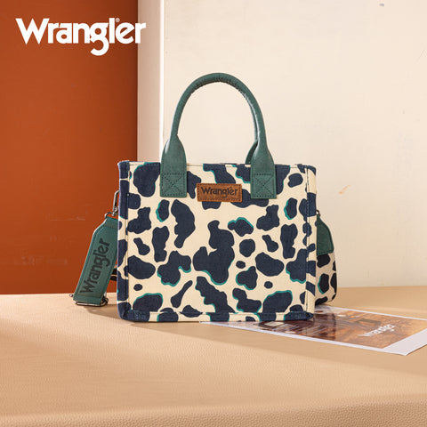 WG264-8120DTQ  Wrangler Cow Print Concealed Carry Tote/Crossbody -Dark Turquoise