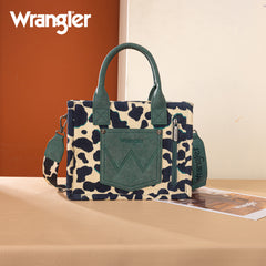 WG264-8120DTQ  Wrangler Cow Print Concealed Carry Tote/Crossbody -Dark Turquoise