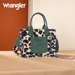 WG264-8120DTQ  Wrangler Cow Print Concealed Carry Tote/Crossbody -Dark Turquoise