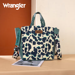 WG264-8014DTQ  Wrangler Cow Print Concealed Carry Tote/Crossbody- Dark Turquoise