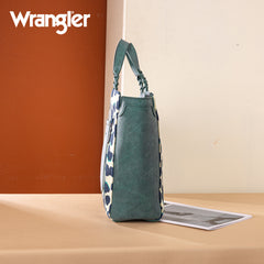WG264-8014DTQ  Wrangler Cow Print Concealed Carry Tote/Crossbody- Dark Turquoise