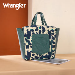 WG264-8014DTQ  Wrangler Cow Print Concealed Carry Tote/Crossbody- Dark Turquoise