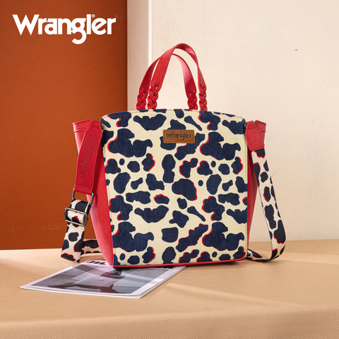 WG264-8014RD  Wrangler Cow Print Concealed Carry Tote/Crossbody - Red