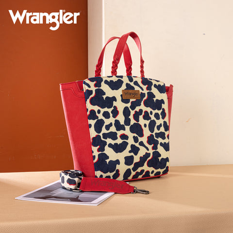 WG264-8014RD  Wrangler Cow Print Concealed Carry Tote/Crossbody - Red