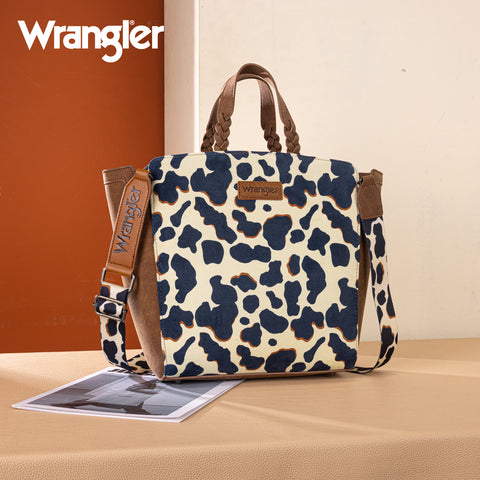 WG264-8014BR  Wrangler Cow Print Concealed Carry Tote/Crossbody - Brown