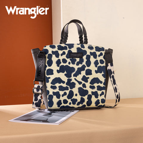 WG264-8014BK  Wrangler Cow Print Concealed Carry Tote/Crossbody - Black