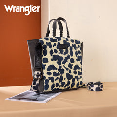 WG264-8014BK  Wrangler Cow Print Concealed Carry Tote/Crossbody - Black