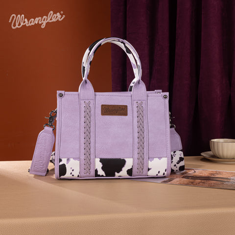 SP-WG102-8120SPP   Wrangler Cow Print Concealed Carry Tote/Crossbody - Purple