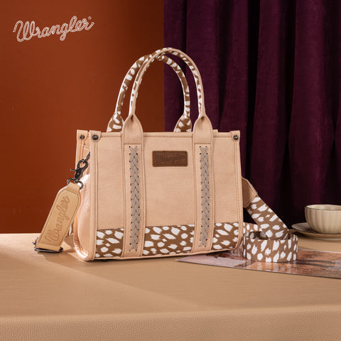 SP-WG102-8120SDEER-TN  Wrangler Deer Print Concealed Carry Tote/Crossbody - Tan