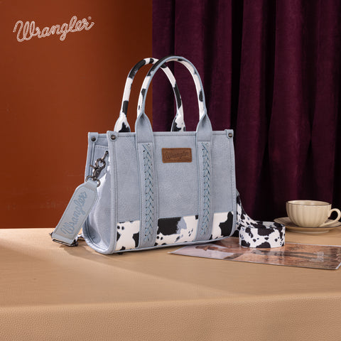 SP-WG102-8120SBL  Wrangler Cow Print Concealed Carry Tote/Crossbody - Blue
