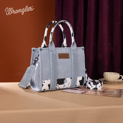 SP-WG102-8120SBL  Wrangler Cow Print Concealed Carry Tote/Crossbody - Blue