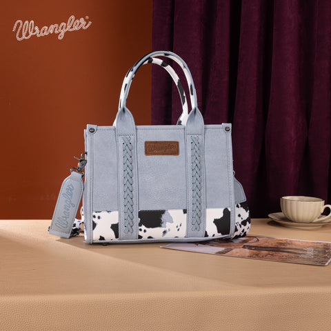 SP-WG102-8120SBL  Wrangler Cow Print Concealed Carry Tote/Crossbody - Blue