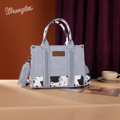 SP-WG102-8120SBL  Wrangler Cow Print Concealed Carry Tote/Crossbody - Blue