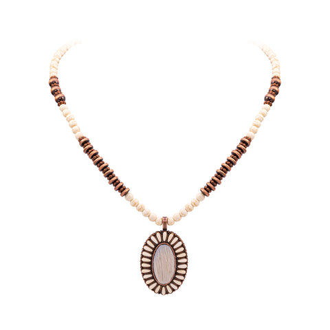 RNS-04-122  Rustic Couture's  Beaded Necklace With Beaded Pendant