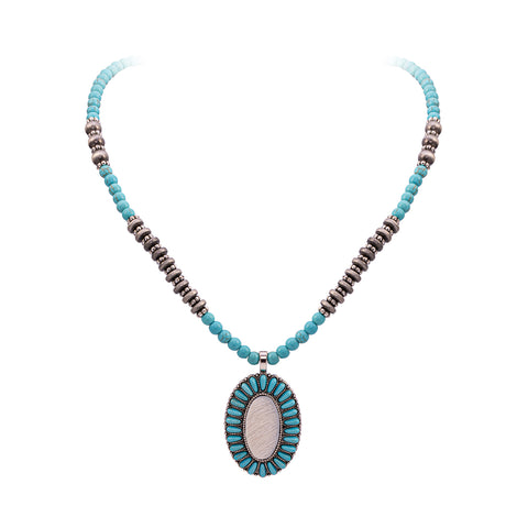 RNS-04-122  Rustic Couture's  Beaded Necklace With Beaded Pendant