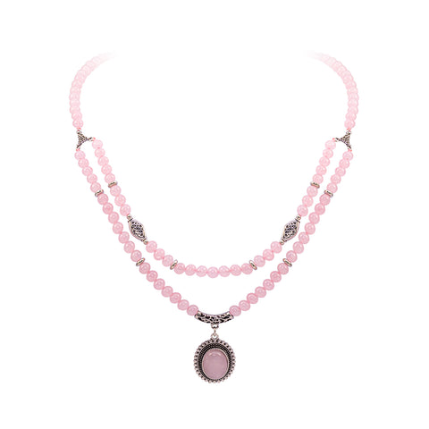 RNS-04-120  Rustic Couture's Double Layered Beaded Necklace With Pendant