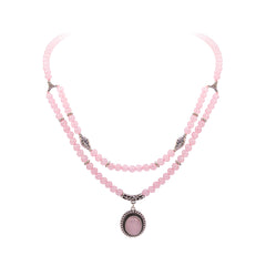 RNS-04-120  Rustic Couture's Double Layered Beaded Necklace With Pendant