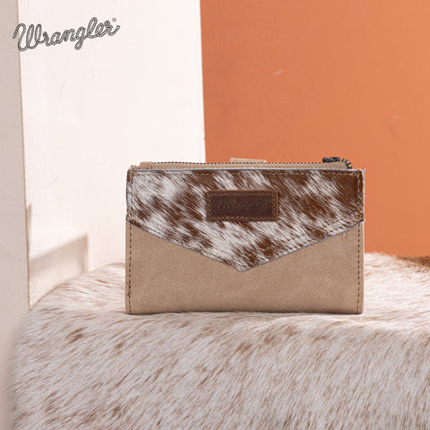 WG162-W0332 Wrangler Genuine Hair-On Cowhide Card Holder Bi-Fold Wallet