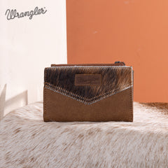 WG162-W0332 Wrangler Genuine Hair-On Cowhide Card Holder Bi-Fold Wallet