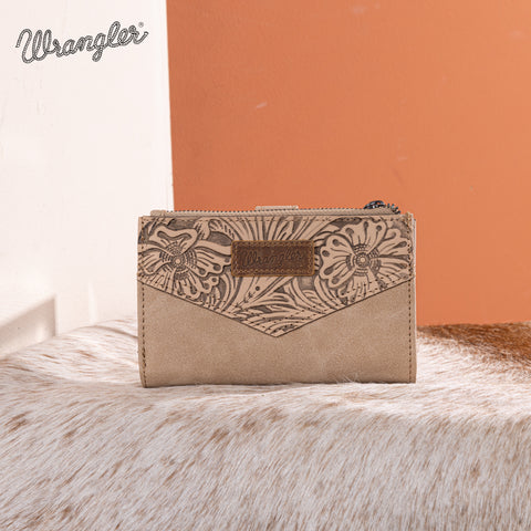 WG162-W0331  Wrangler Floral Tooled Card Holder Bi-Fold Wallet