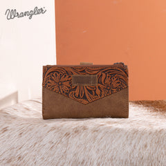 WG162-W0331  Wrangler Floral Tooled Card Holder Bi-Fold Wallet