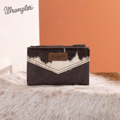 WG162-W0332 Wrangler Genuine Hair-On Cowhide Card Holder Bi-Fold Wallet