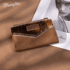 WG162-W0332 Wrangler Genuine Hair-On Cowhide Card Holder Bi-Fold Wallet