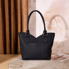 MW1365-8005BK Montana West Tooled & Cowhide Whipstitch Tote Bag - Black