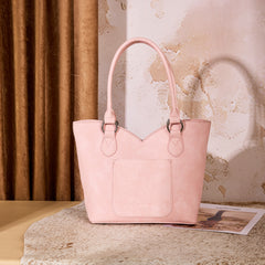 MW1365-8005PK  Montana West Tooled & Cowhide Whipstitch Tote Bag - Pink