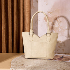 MW1365-8005TN   Montana West Tooled & Cowhide Whipstitch Tote Bag - Tan