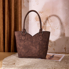 MW1365-8005CF  Montana West Tooled & Cowhide Whipstitch Tote Bag - Coffee