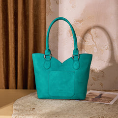 MW1365-8005TQ   Montana West Tooled & Cowhide Whipstitch Tote Bag - Turquoise